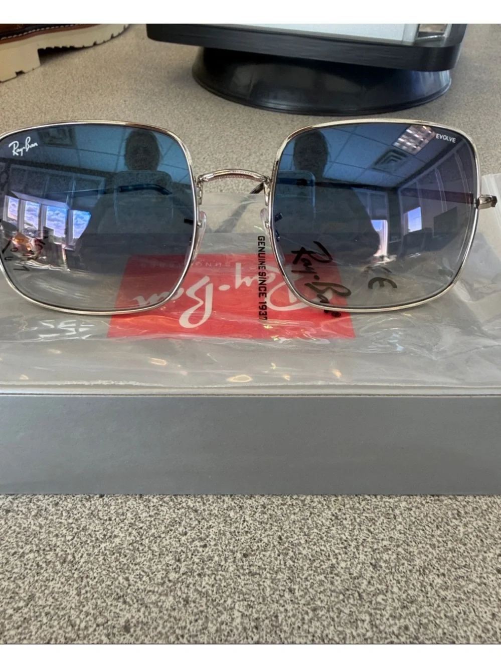 Ray-Ban Silver Frame Blue Gradient Lens Women's Oversized Square Sunglasses